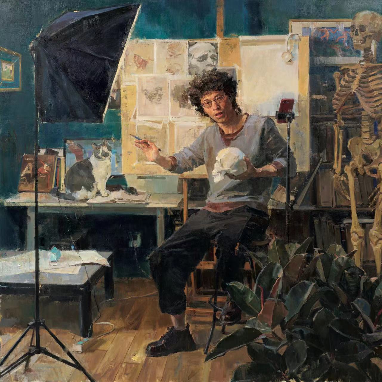 張曉駿  疫情時期的網課(油畫) 江蘇  190cm×190cm